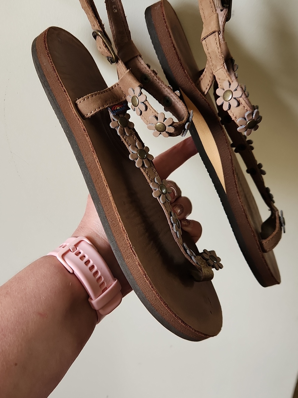 Rainbow Brown Floral Sandals sz 8 BOHO - Picture 3 of 16